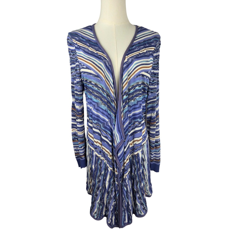 NIC+ZOE Cardigan PL Blue Zig‎ Zag Textured Draped Open Front Knit Sweater Coogi